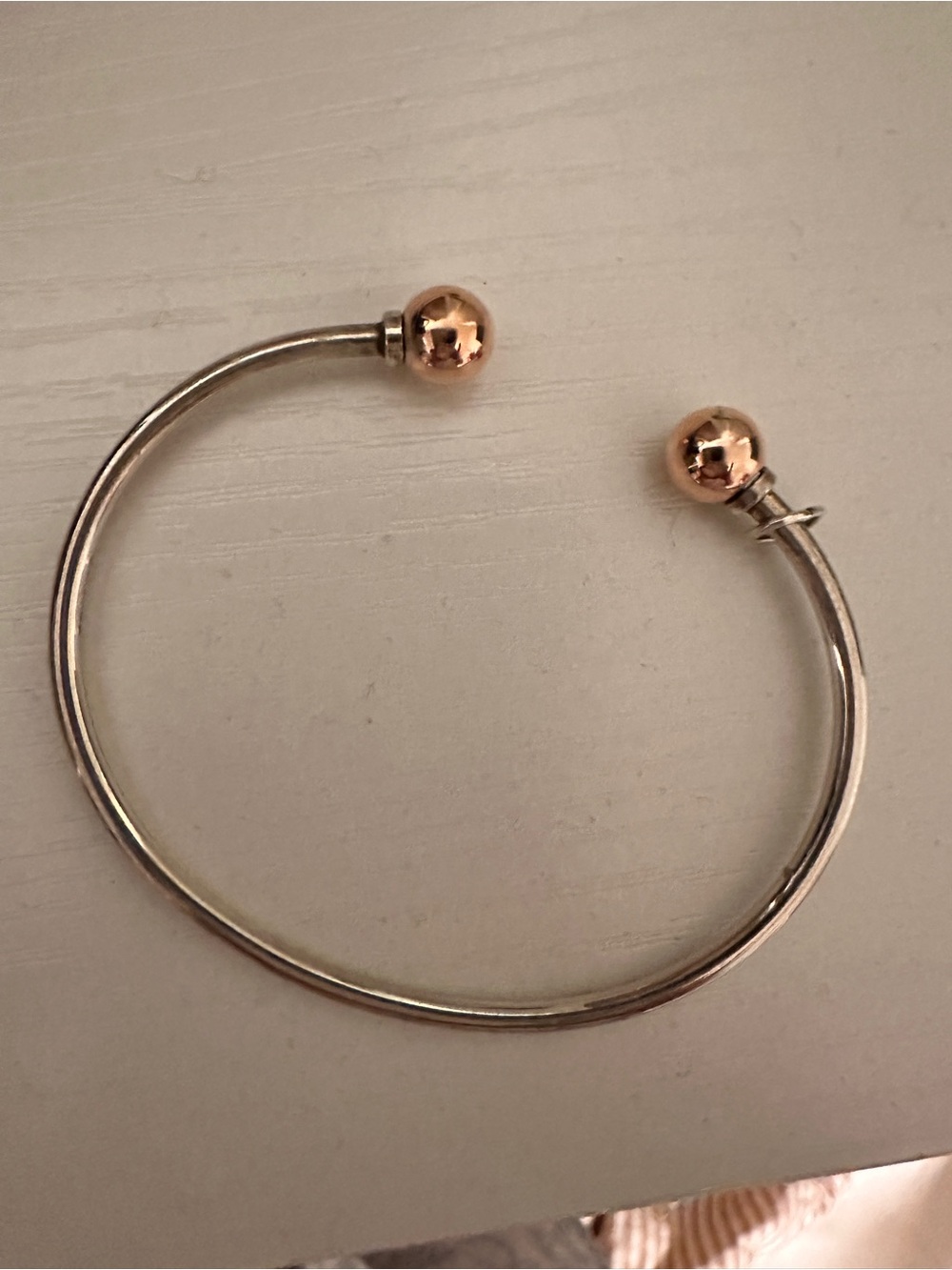 Lestage Sterling Silver Open Cuff Bracelet with Rose Gold Balls - Size 7